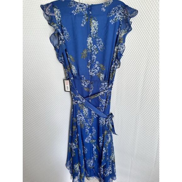 Vince Camuto Blue Y2k V Neck Floral Full-Length Fit Flare Ruffle Dress 18w Blue - Picture 6 of 12